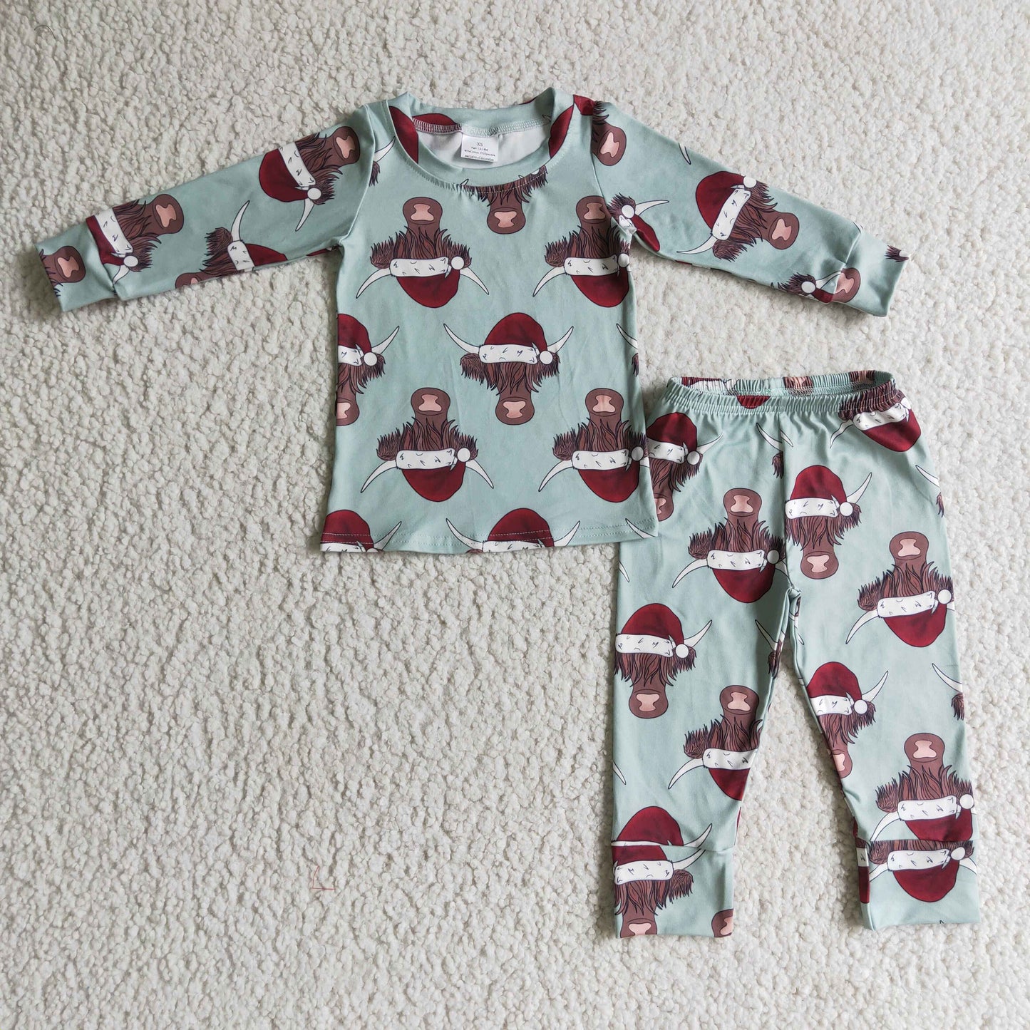 BLP0087 Kids Christmas Clothing Boys Long Sleeve Top With Pants Cow Print