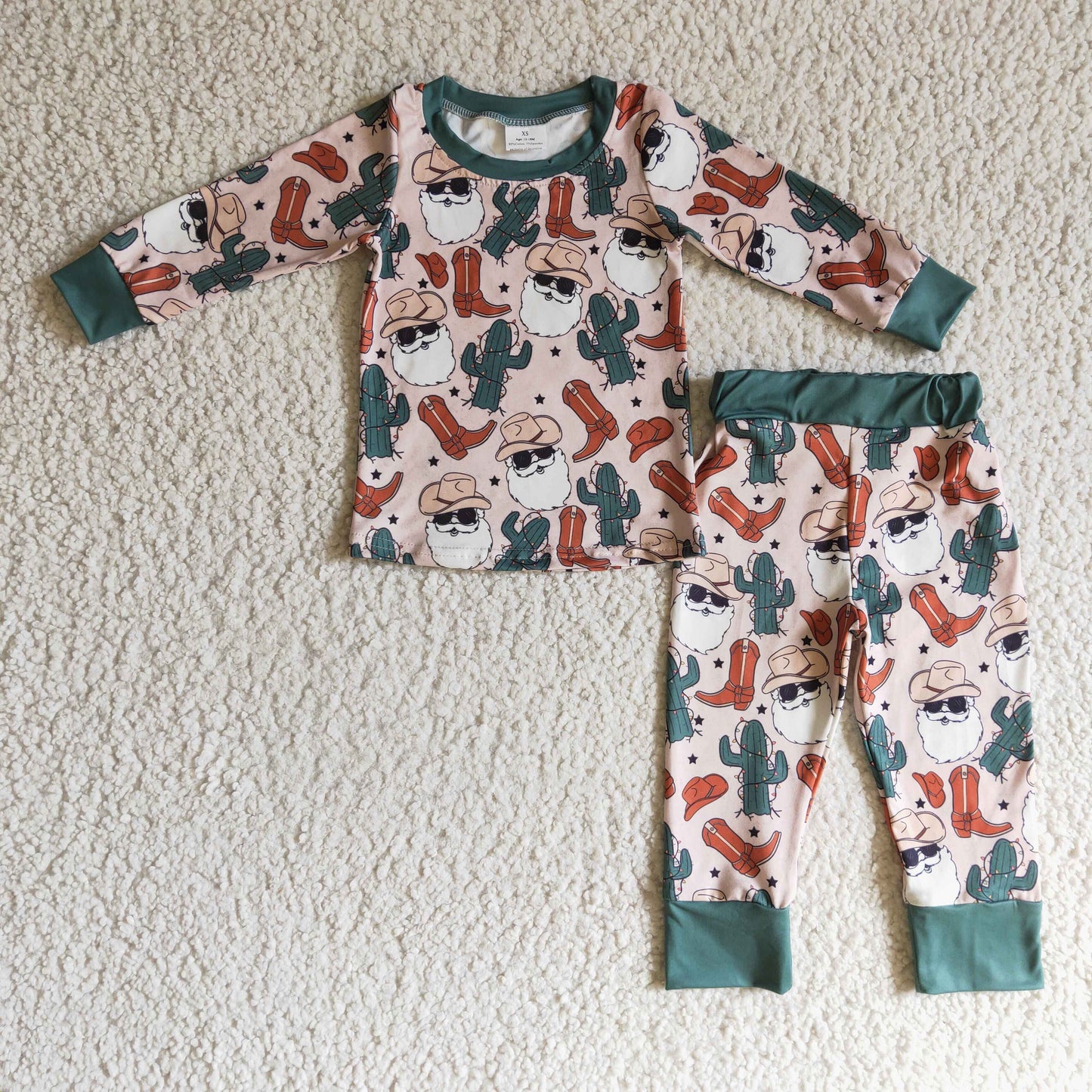 RTS NO MOQ（In Stock）BLP0115 boys Christmas outfit long sleeve and long pants cartoon print pajamas
