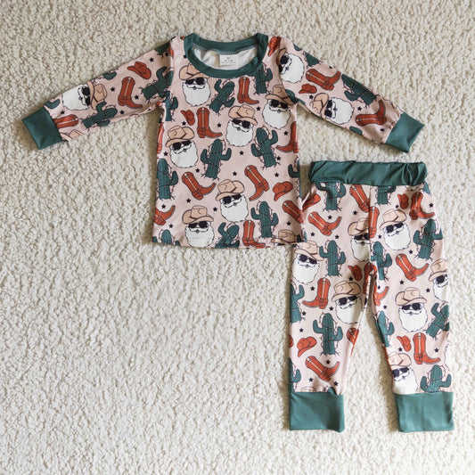 RTS NO MOQ（In Stock）BLP0115 boys Christmas outfit long sleeve and long pants cartoon print pajamas