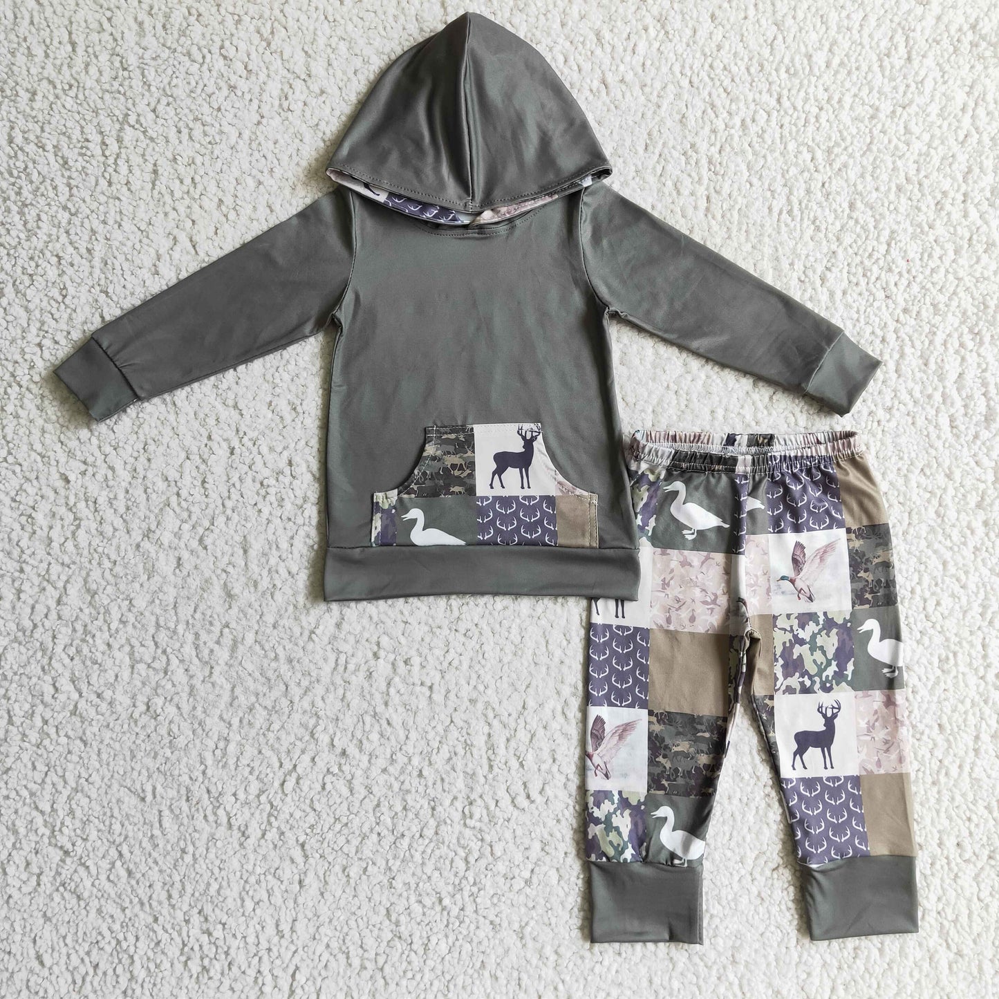 RTS NO MOQ（In Stock) BLP0133 boys outfit long sleeve and long pants with a hat cartoon print