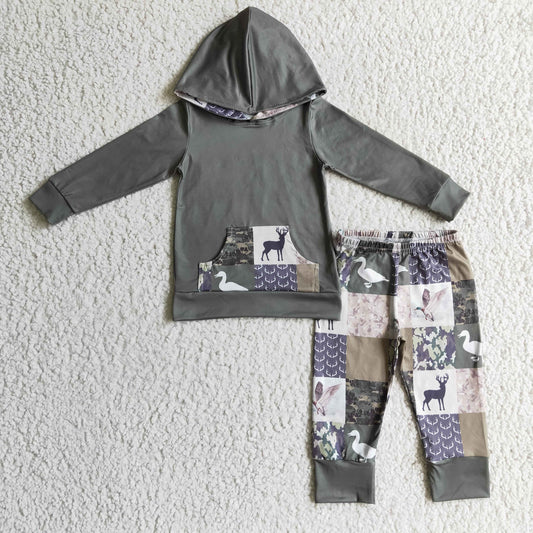 BLP0133 boys outfit long sleeve and long pants with a hat cartoon print