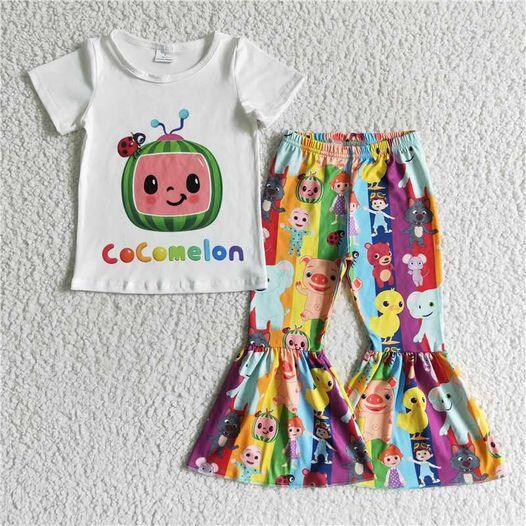 B17-10 cocomelon short sleeve cartoon flared pants suit