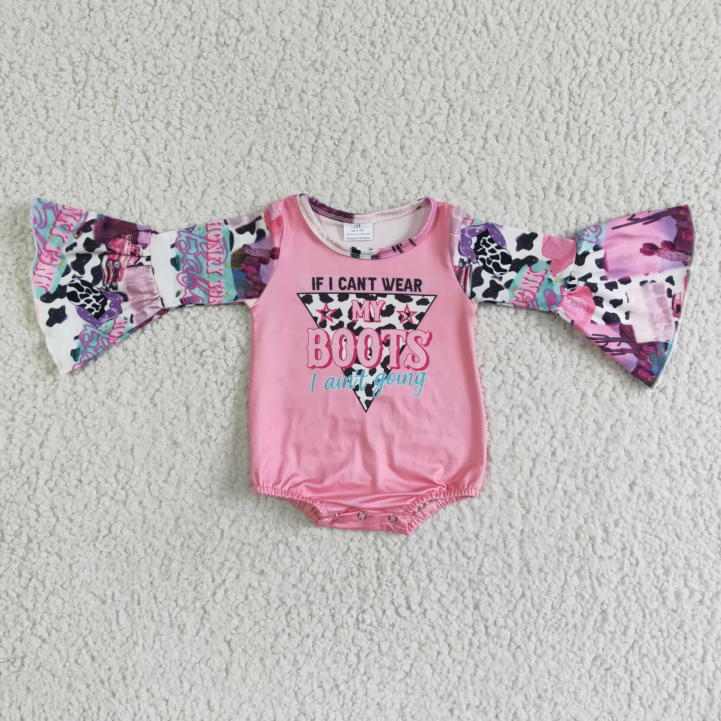 LR0004 Pink Cow Print Long Sleeve Bodysuit