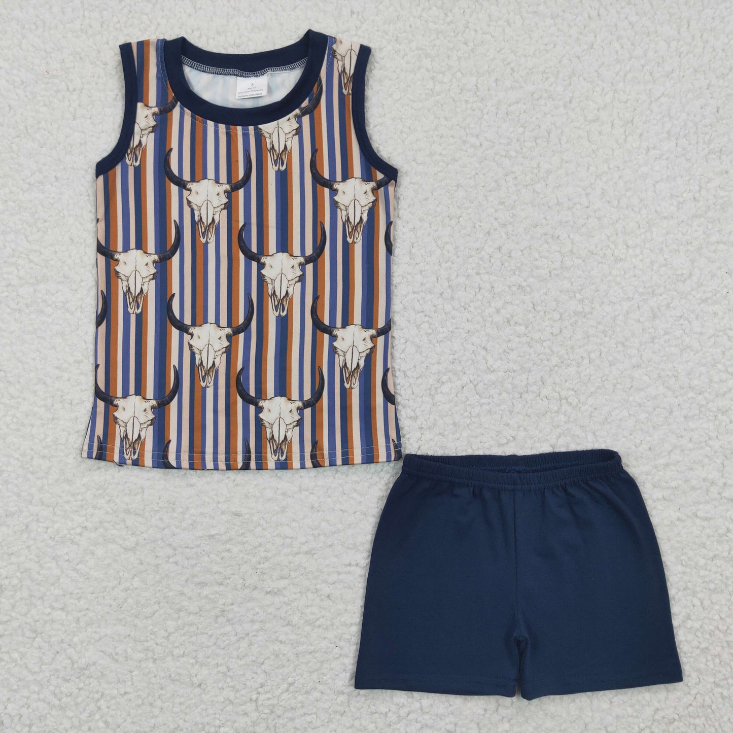 BSSO0217 Boys Bullhead Blue Stripe Sleeveless Shorts Set