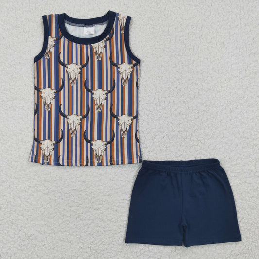 BSSO0217 Boys Bullhead Blue Stripe Sleeveless Shorts Set
