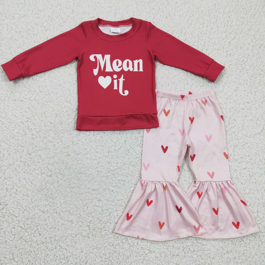 GLP0396 Girls mean it love red long-sleeved trouser suit