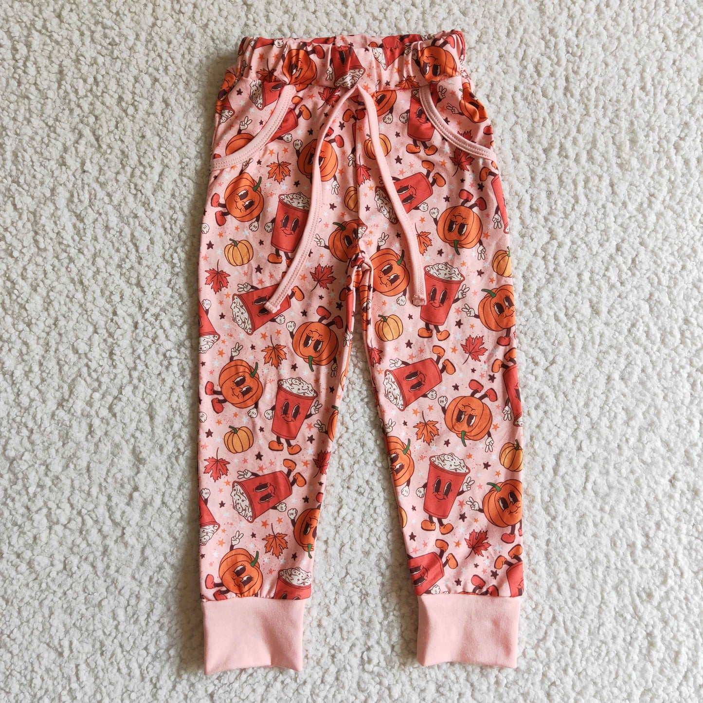 P0026 Girls Halloween Long Pants Pumpkin Print Pants