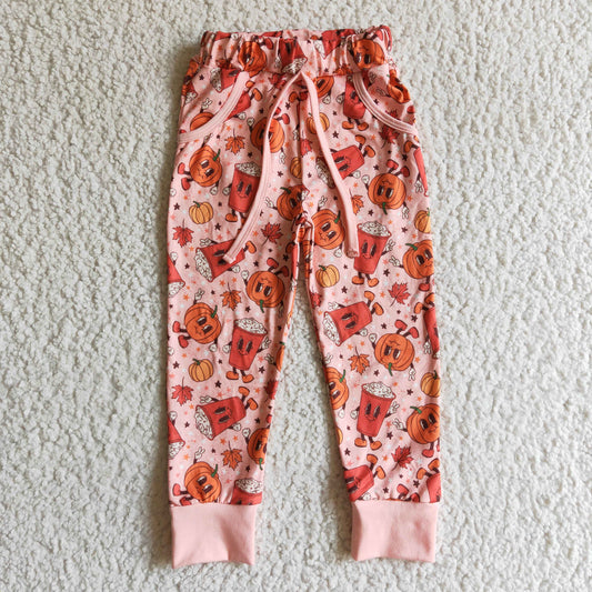 P0026 Girls Halloween Long Pants Pumpkin Print Pants