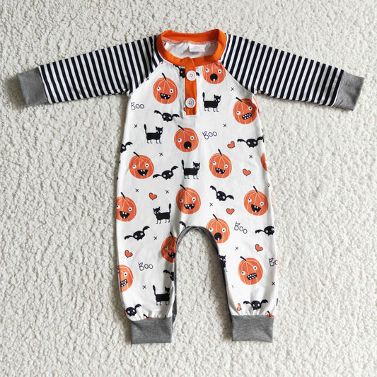 LR0140 Newborn boys romper pumpkin print long sleeves long pants  baby halloween clothing romper