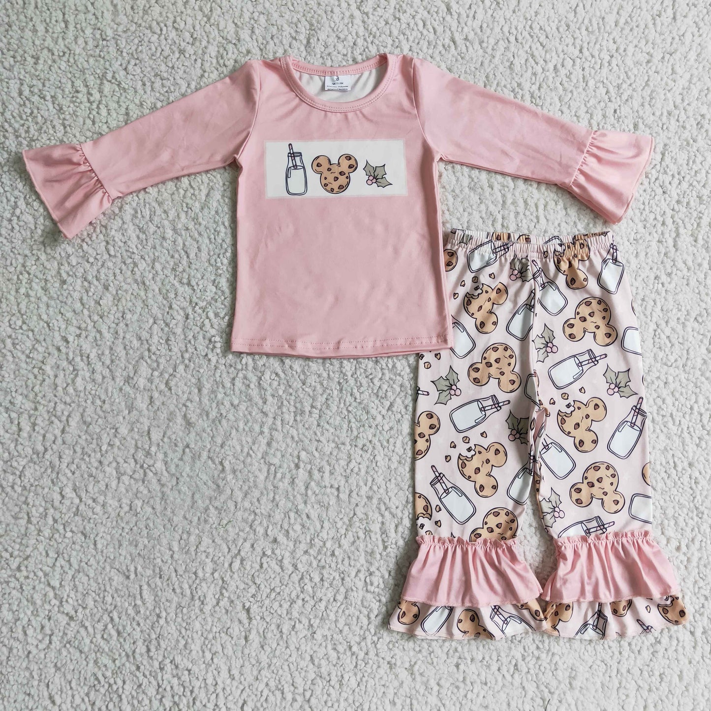 GLP0306 girls pink outfit long sleeve and long pants cartoon print