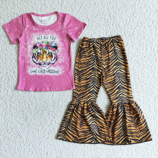 Girls outfit short sleeve long pants set cartoon print
