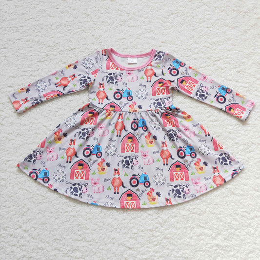 RTS NO MOQ ETA 5/7days Arrived GLD0151 baby clothing long sleeve kids dresses for girls milk silk cartoon print