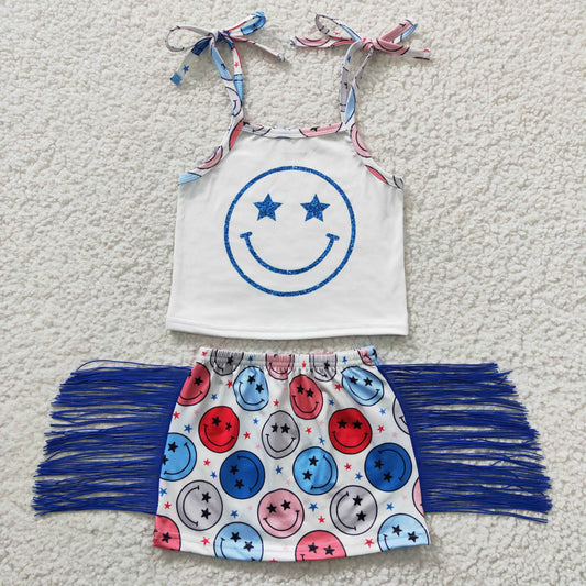 GSD0325 Smiley Sling Blue Tassel Skirt Set