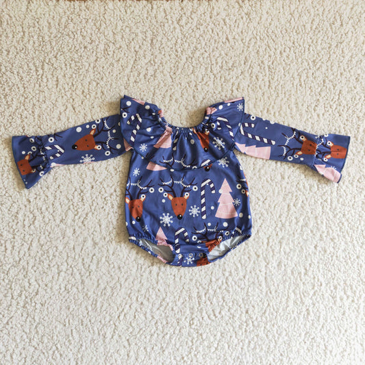 LR0165 baby clothing deer print long sleeve bodysuit milk silk baby romper