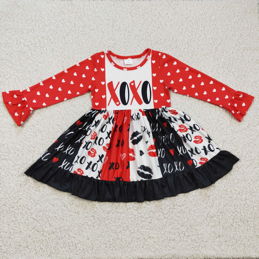 GLD0174 Girls xoxo heart long sleeve dress