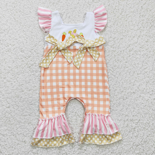 SR0129 Girls Embroidered Bunny Carrot Orange Fly Sleeve Bodysuit