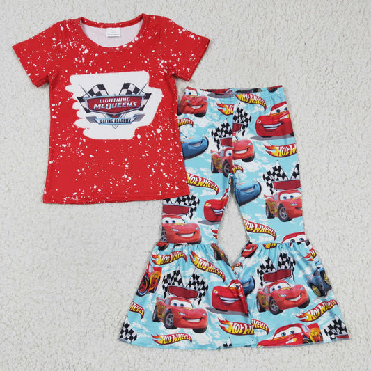 GSPO0111 Kids Clothing Girls Short Sleeve Top And Long Pants Cartoon Print