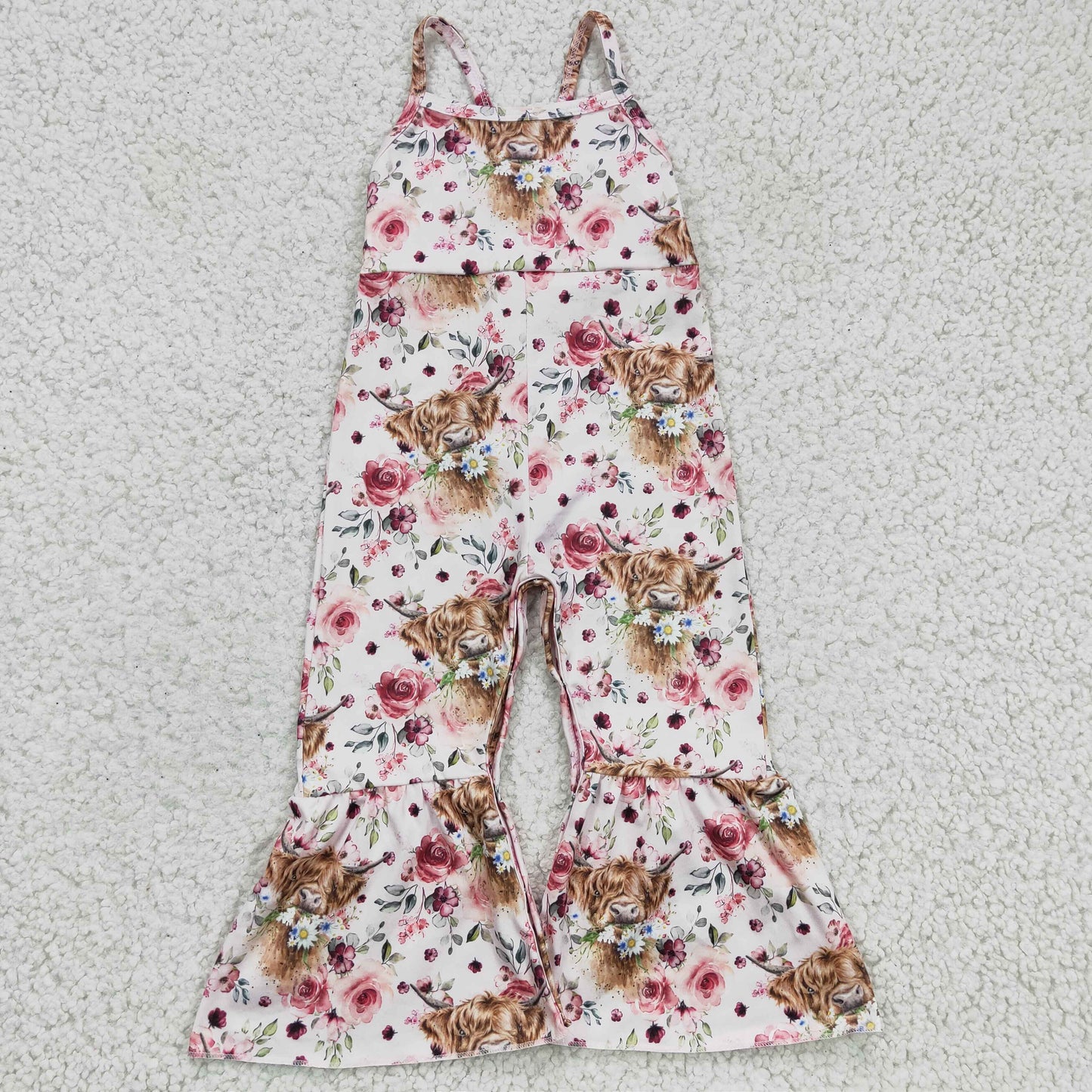 SR0114 girls romper suspenders cow print