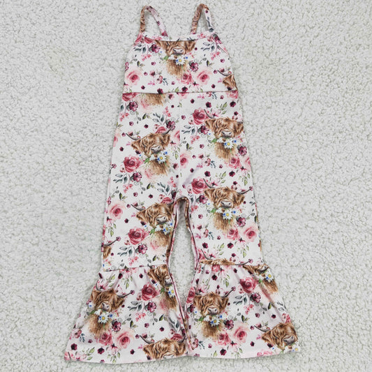 SR0114 girls romper suspenders cow print