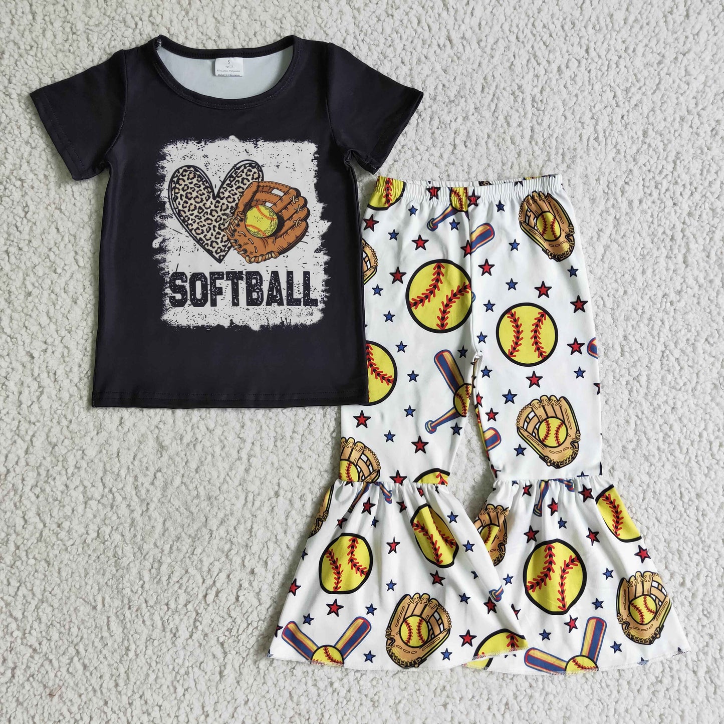 GSPO0215 Kids Clothing Girls Short Sleeve Top And Long Pants Baseball Print