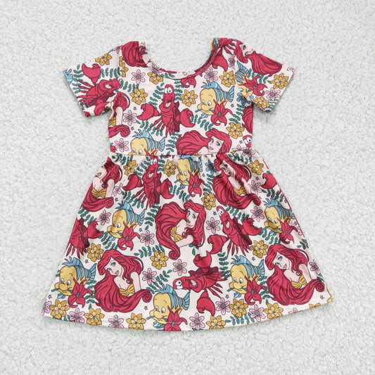 GSD0174 baby clothing short sleeve cartoon print kids dresses for girls milk silk