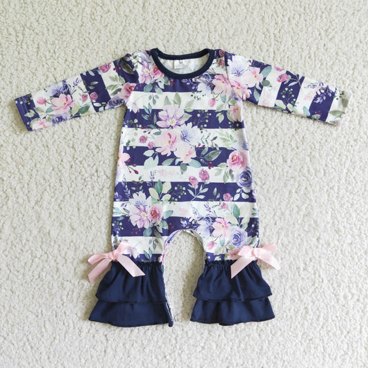 LR0063 girl's long sleeve flower print romper