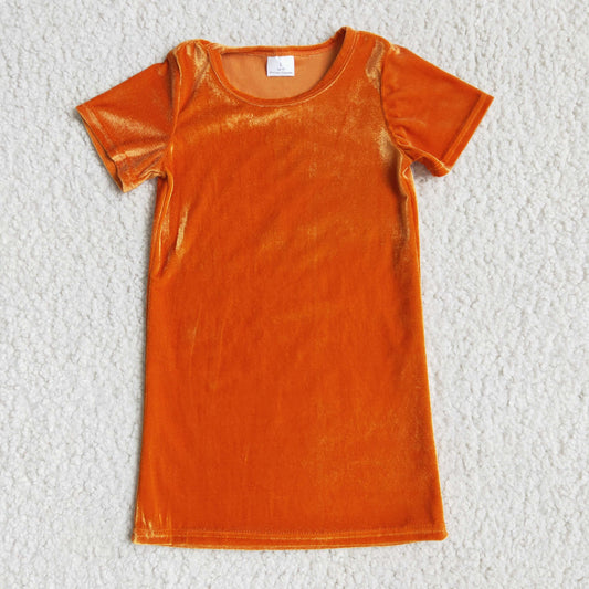 Orange Short Sleeve Velvet Skirt