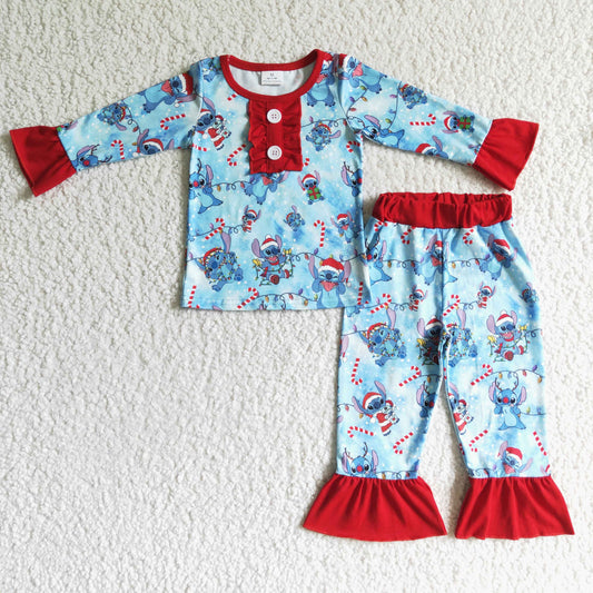 GLP0157  2pcs Christmas cartoon print long sleeve match girl's pajamas outfits