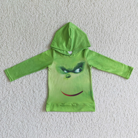 BT0051 Boys Green Long Sleeve Top Cartoon Print Milk Silk  Long Sleeve Top With A Hat