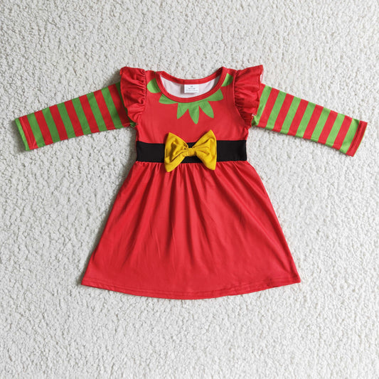GLD0144 baby christmas clothing long sleeve bow tie kids dresses for girls milk silk