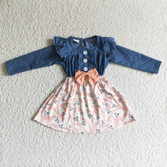 GLD0044 baby clothing long sleeve cartoon print halloween kids dresses for girls milk silk