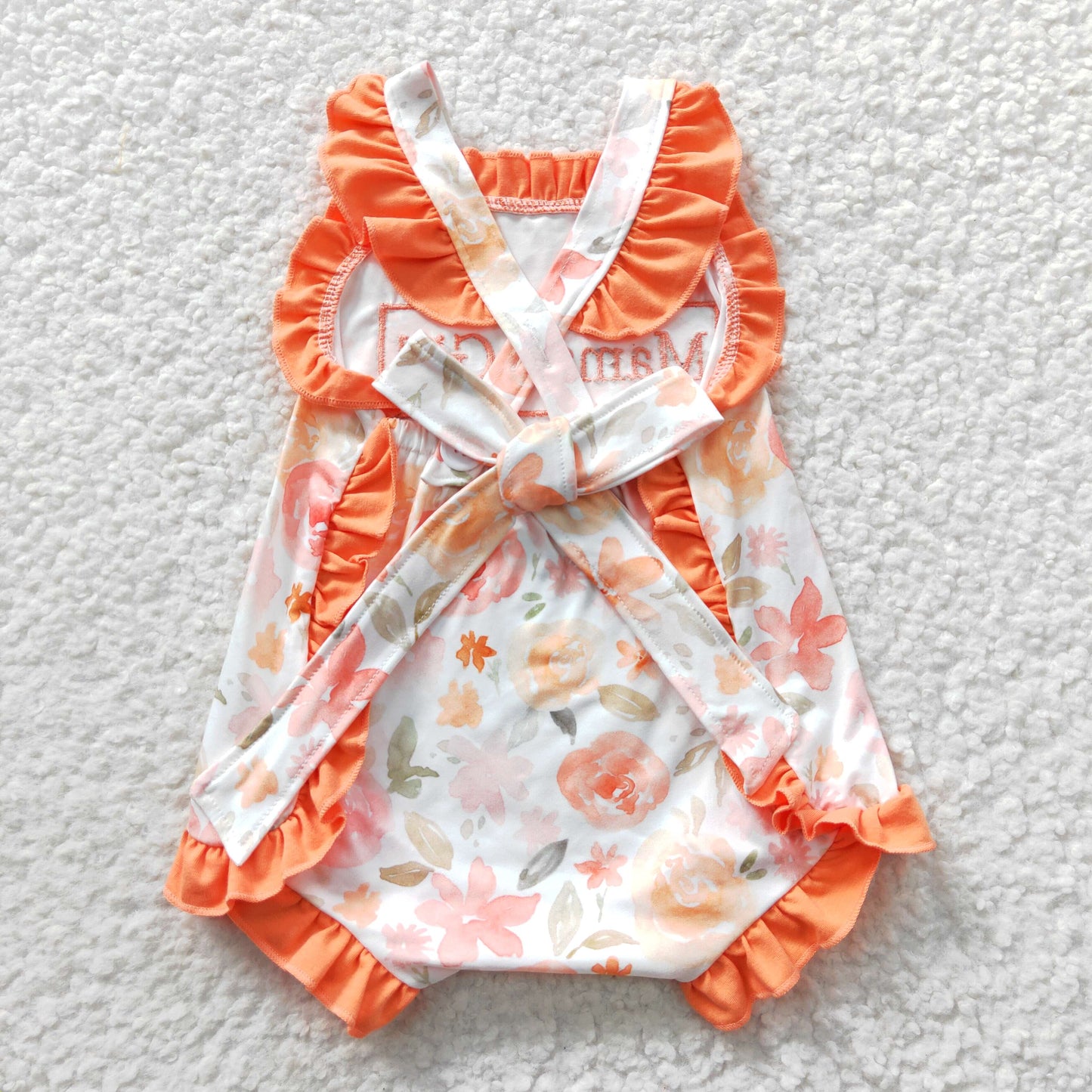 SR0330 Embroidered mamas girl jumpsuit in orange with flying sleeves
