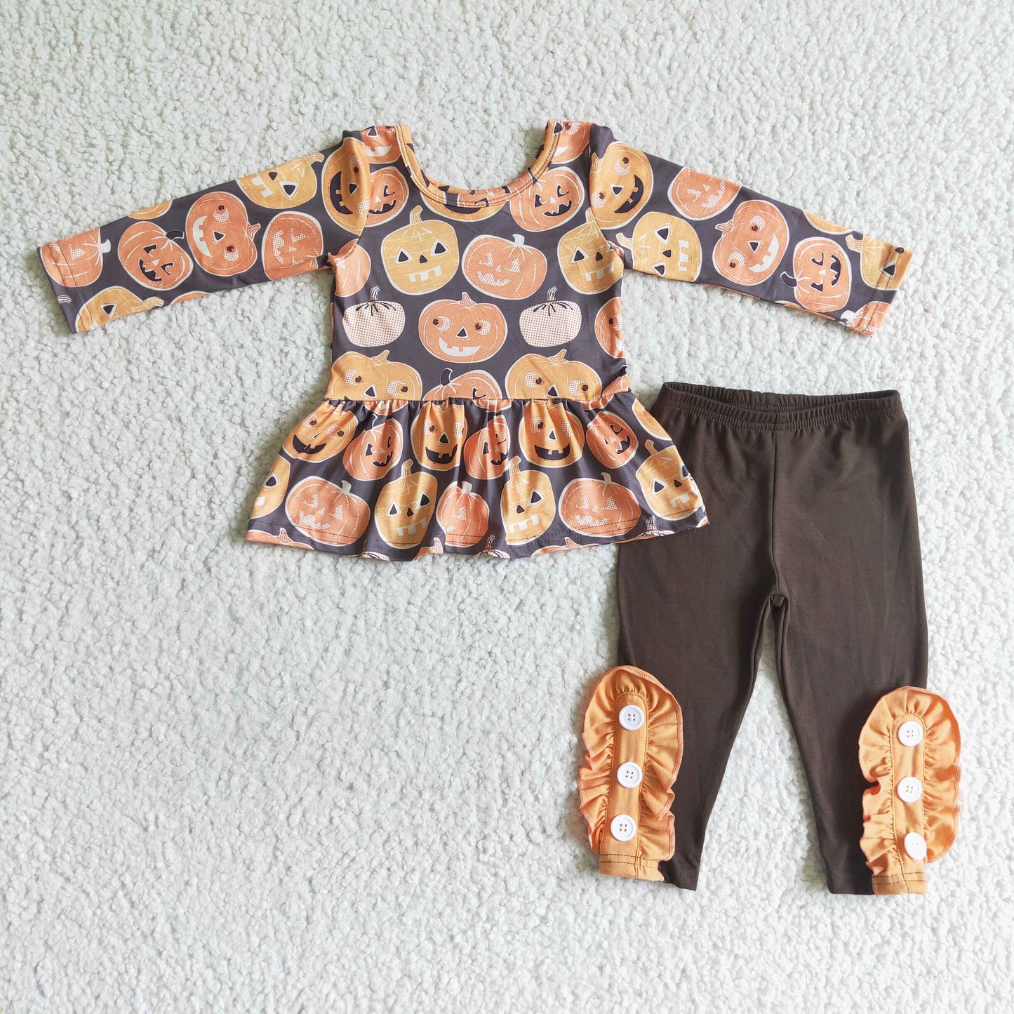 GLP0116  girls clothing pumpkin print short sleeve long pants baby clothing  milk silk