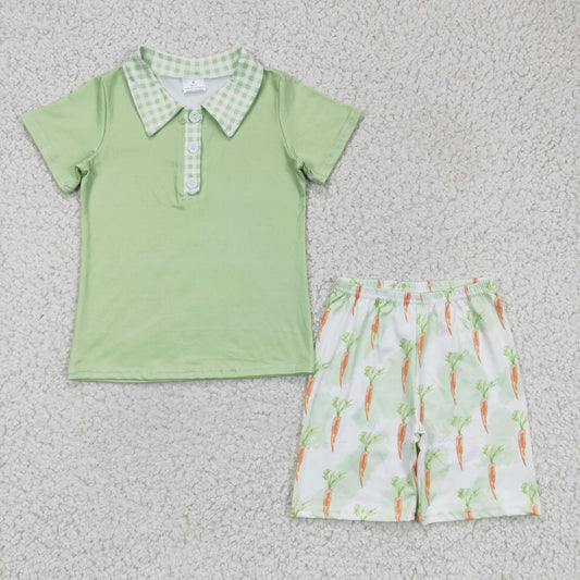 BSSO0095 Baby boys carrot print short sleeve short pants milk silk kids summer outfit