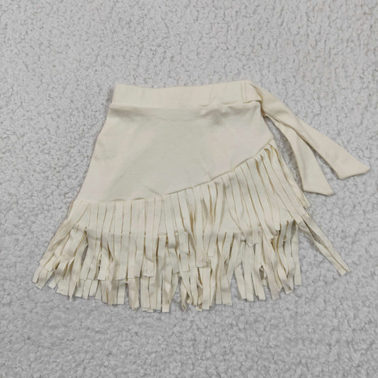 GLK0002 Girls White Gold Velvet Fringe Skirt
