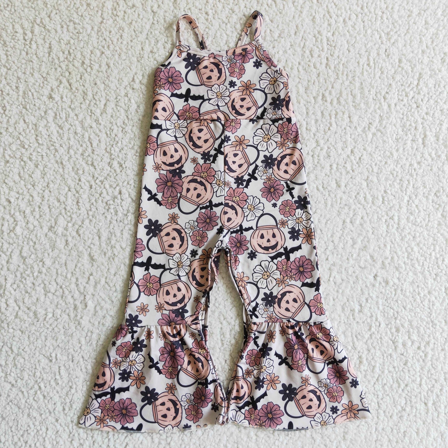 SR0095 girl Halloween clothes pumpkin print overalls long pants