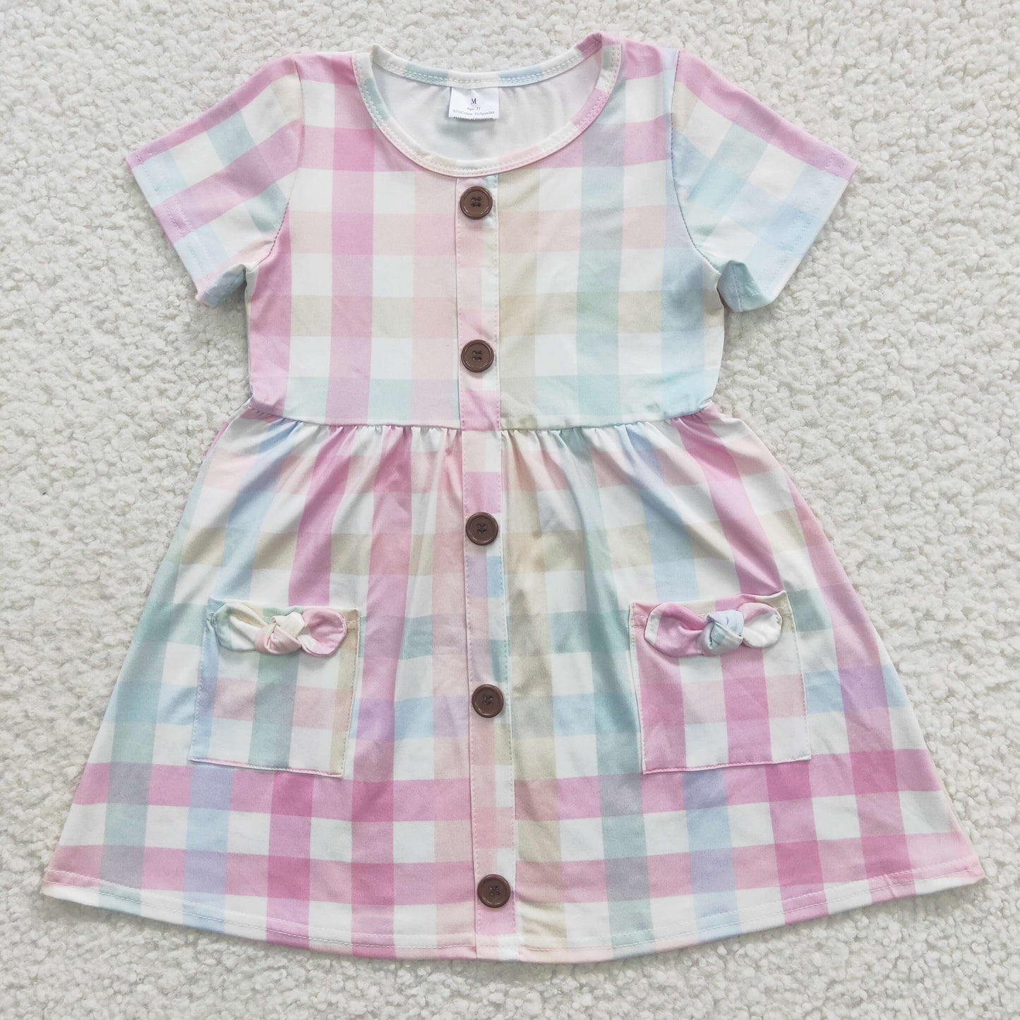 RTS NO MOQ ETA 5/7days Arrived GSD0296 Girls Color Striped Plaid Short Sleeve Dress
