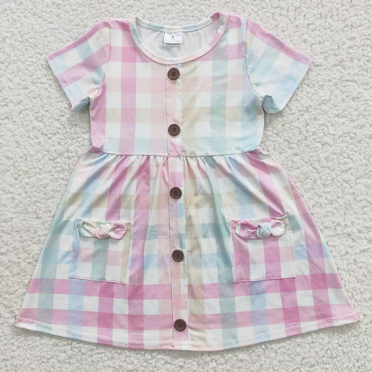 GSD0296Girls Color Striped Plaid Short Sleeve Dress