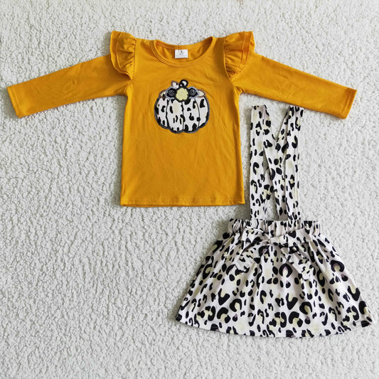 GLD0008 2pcs Halloween overalls sets match girl's outfits pumpkin print