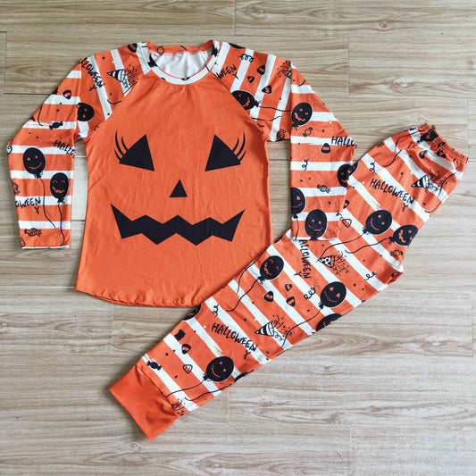 GLP0075 Adult Women Halloween Long Sleeve Pants Set Pumpkin Print