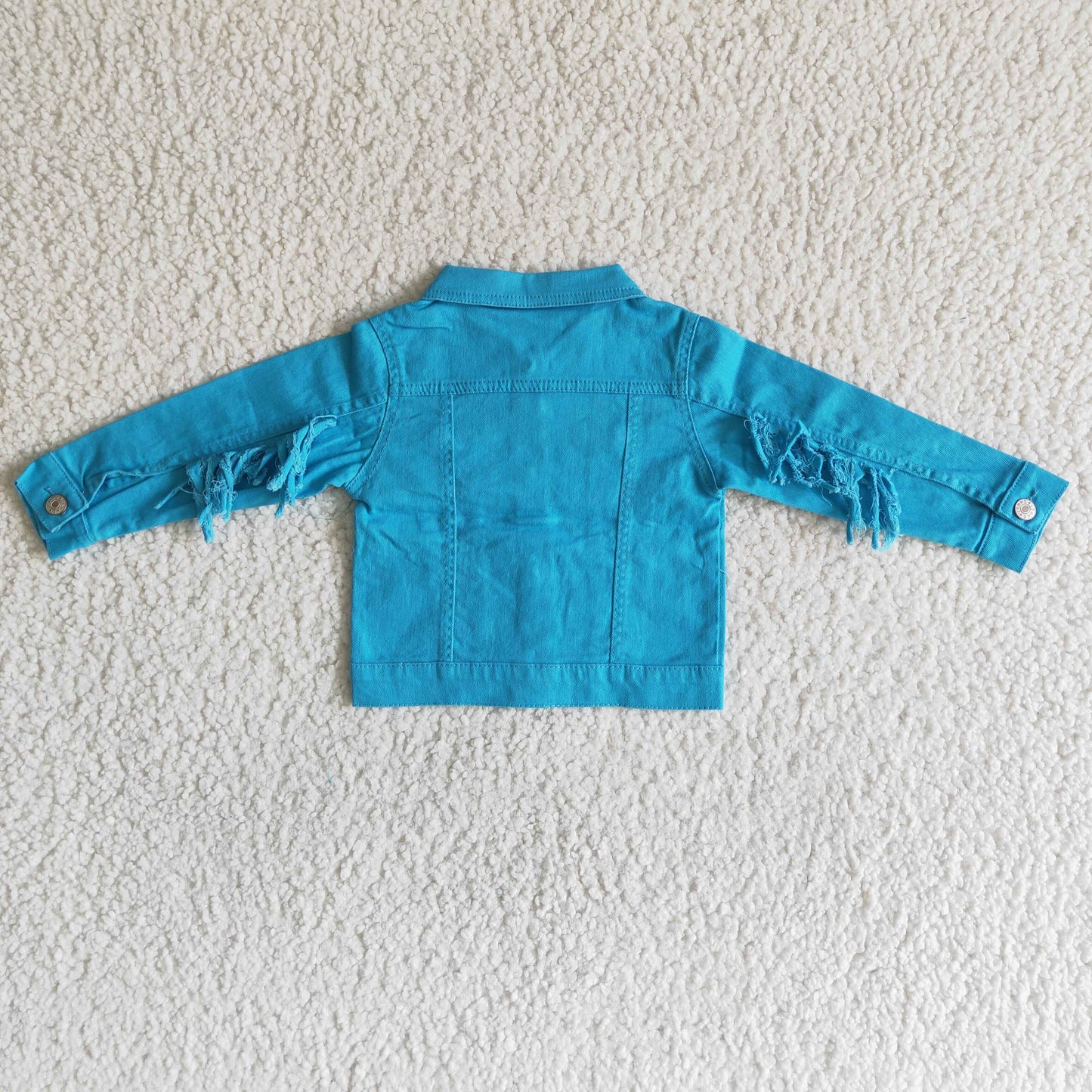 Blue Denim Top Fringed Long Sleeve Jacket 6 A32-29