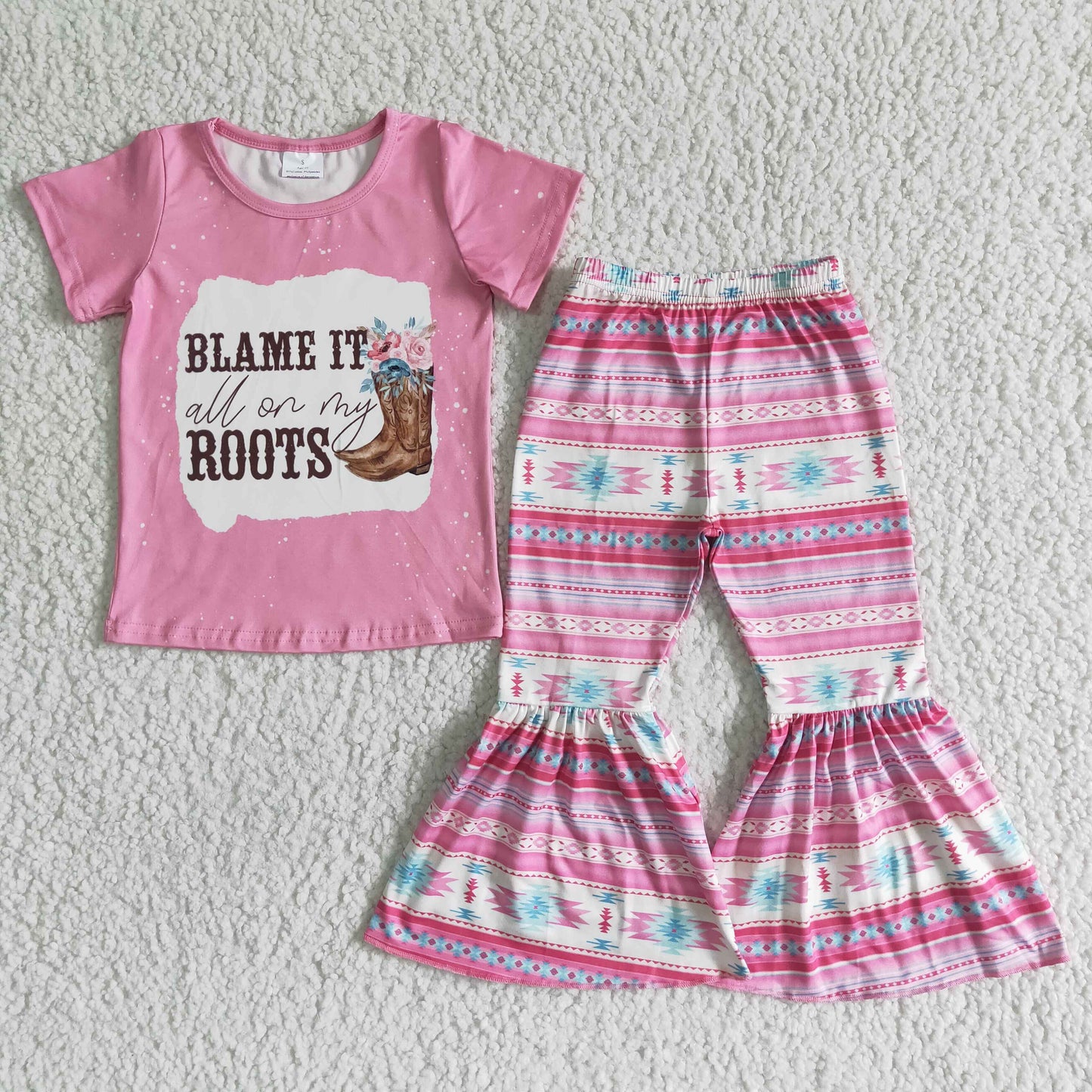 rts no moq GSPO0054 girls pink striped English alphabet shoes flower short-sleeved trousers outfits