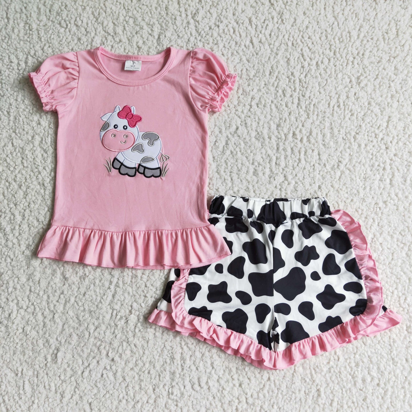 GSSO0105 baby girl outfits embroidery cow print 2 pieces set