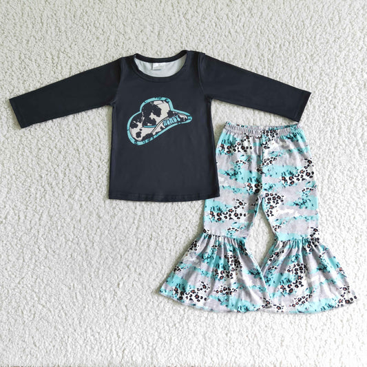 6 C9-34 kids set long sleeve top with bell bottom pants outfits