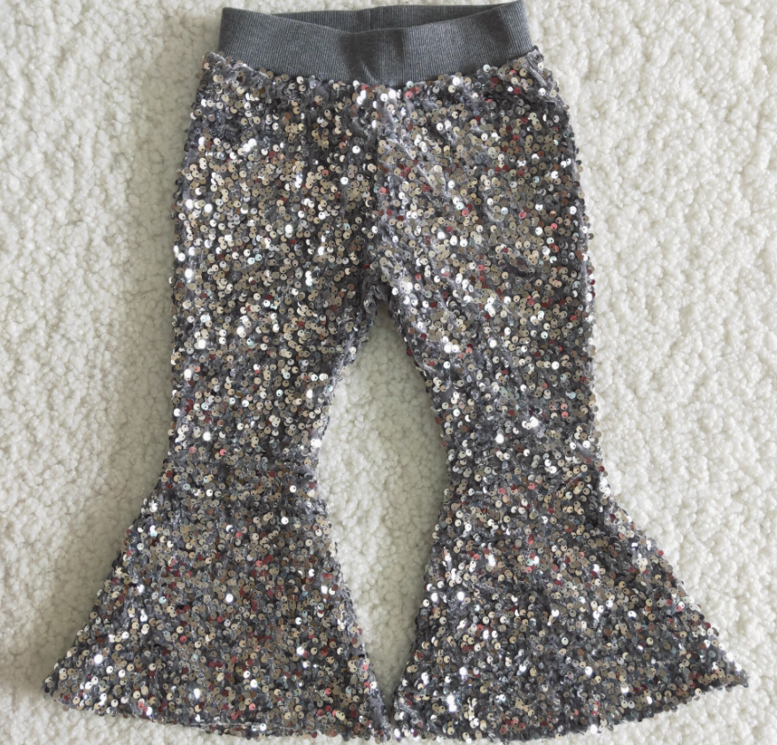 C7-14 dark grey sequin flare pants