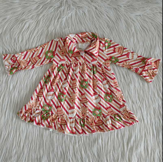 girls dress fall winter  baby clothing over knee christmas long sleeve santa claus print