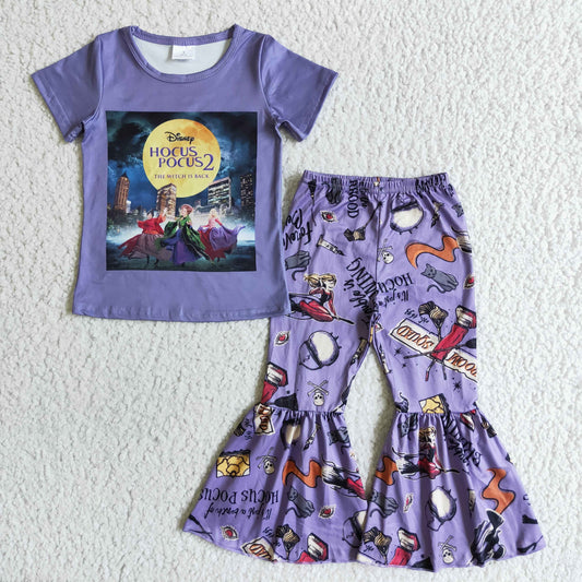 rts no moq GSPO0132 Girls short Sleeve Top Long Pants Cartoon Print Milk Silk