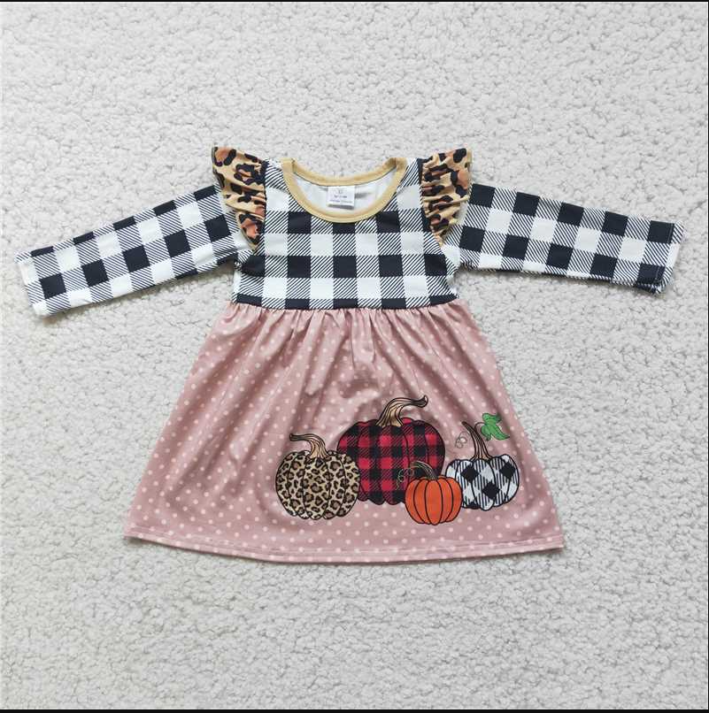 6 A14-18 baby clothing long sleeve pumpkin print Halloween kids dresses for girls milk silk