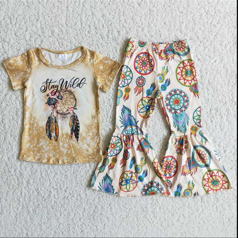 A0-14 girl  clothes  short sleeves long pants cartoon print baby clothing girl's outfit milk silk