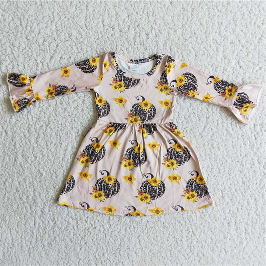 6A20-16 baby clothing long sleeve pumpkin print Halloween kids dresses for girls milk silk